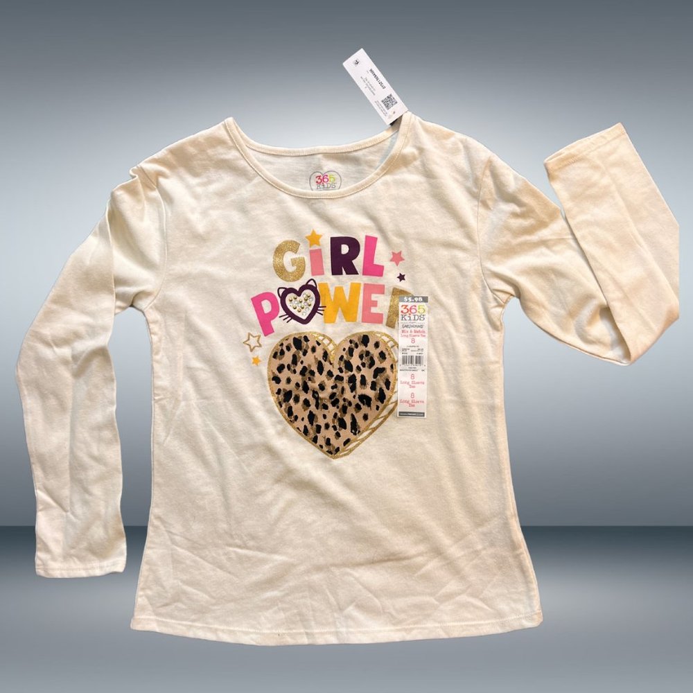 NWT - 365 Cream Long Sleeved Shirt with Cheetah Heart - Girl Power